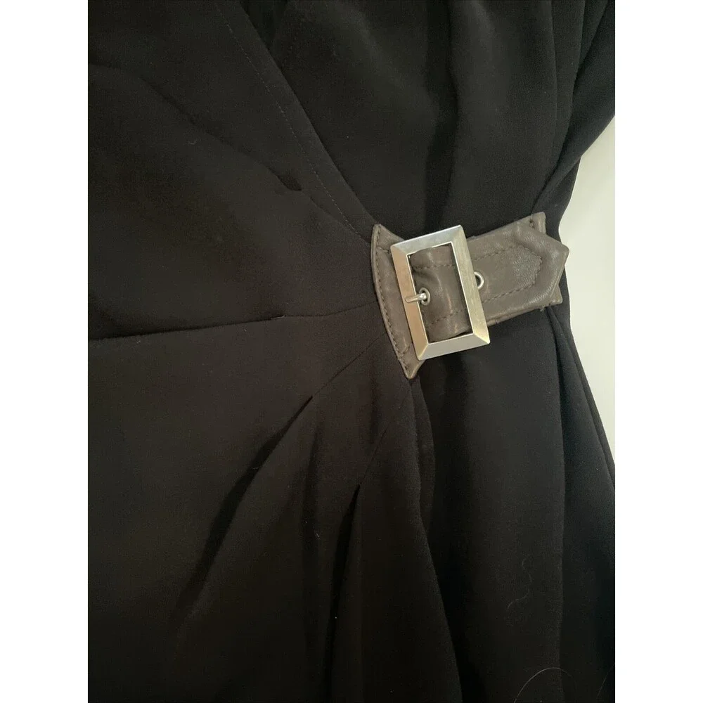 St. John Dress Women’s 10 Black Wrap V-Neck 3/4 Sleeves Silk Lining Buckle Sz4 - Picture 9 of 9